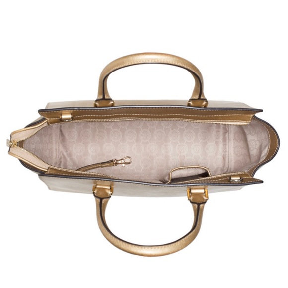 Selma Saffiano Large Top Zip Satchel Pale Gold - Picture 3 of 4